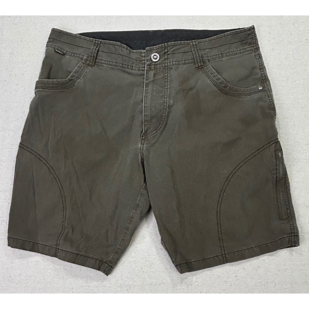 Kuhl Mens 36 Vintage Patina Dye Cargo Shorts Olive Green Hiking Outdoor